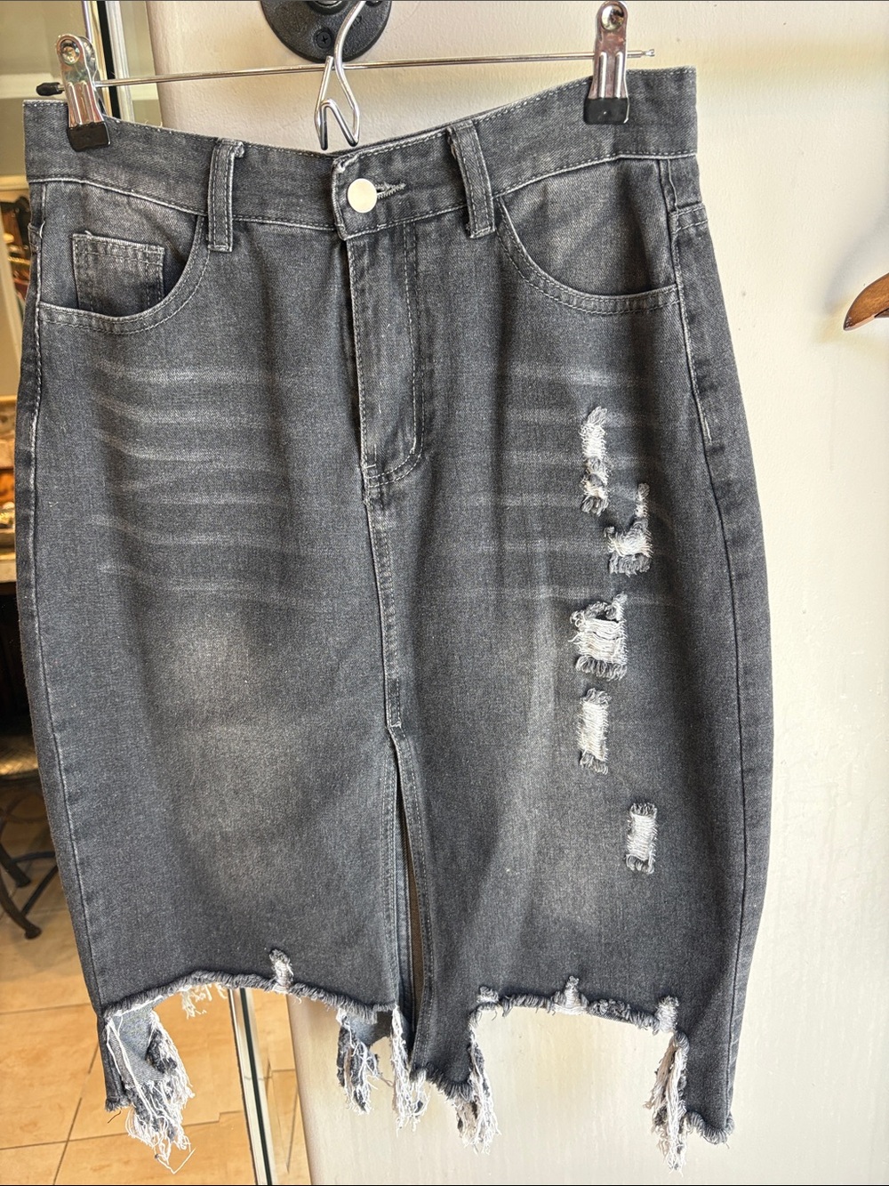 Washed black denim skirt